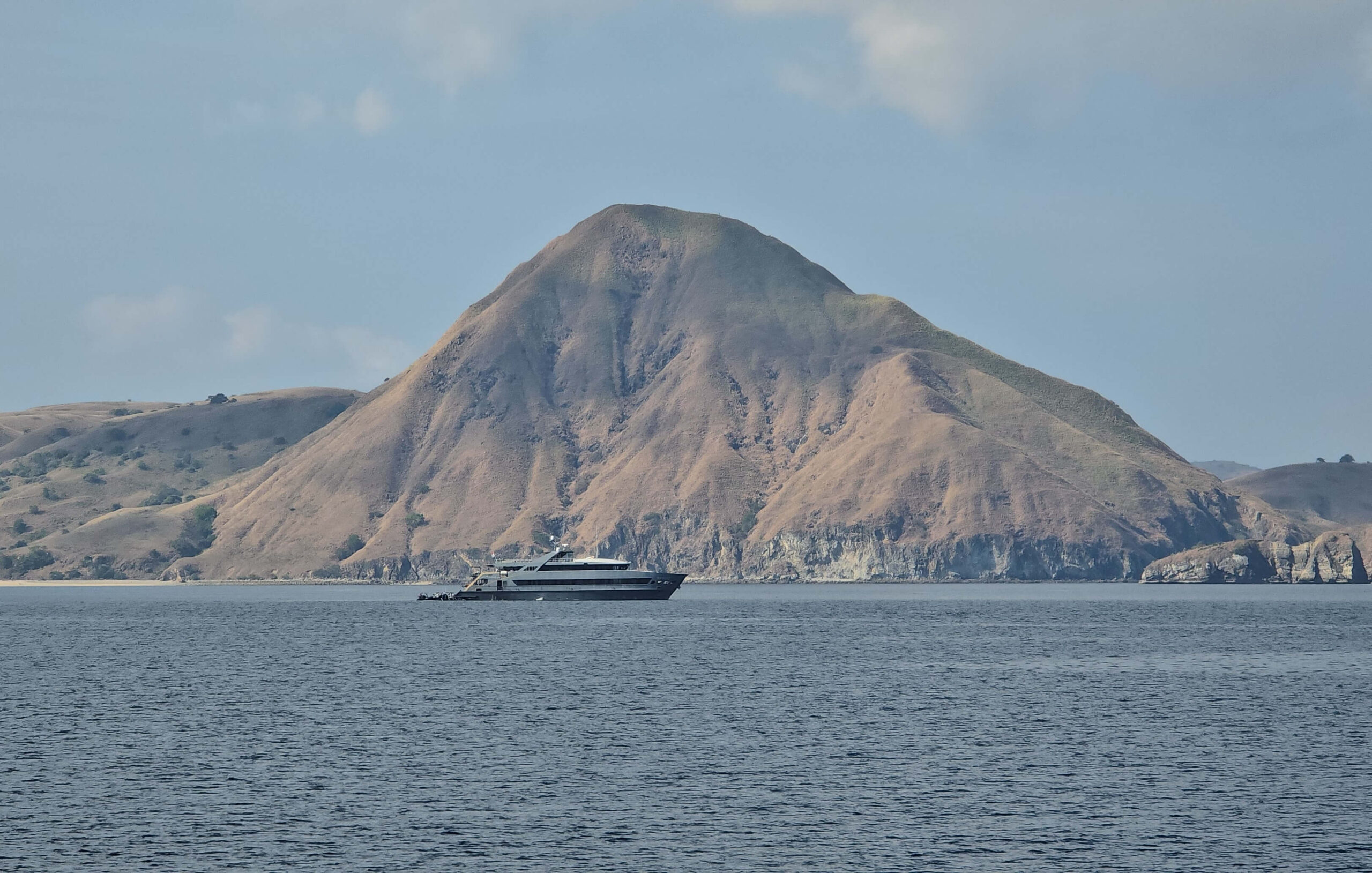 Luxury Superyacht cruising the Komodo Islands, Indonesia.
